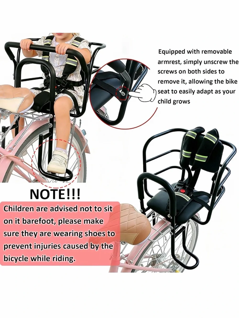 Heavy Duty Back Mount Kid👦🏻👧🏻Bike🚲Seat w Foam Seat Belt & Reflective Strip